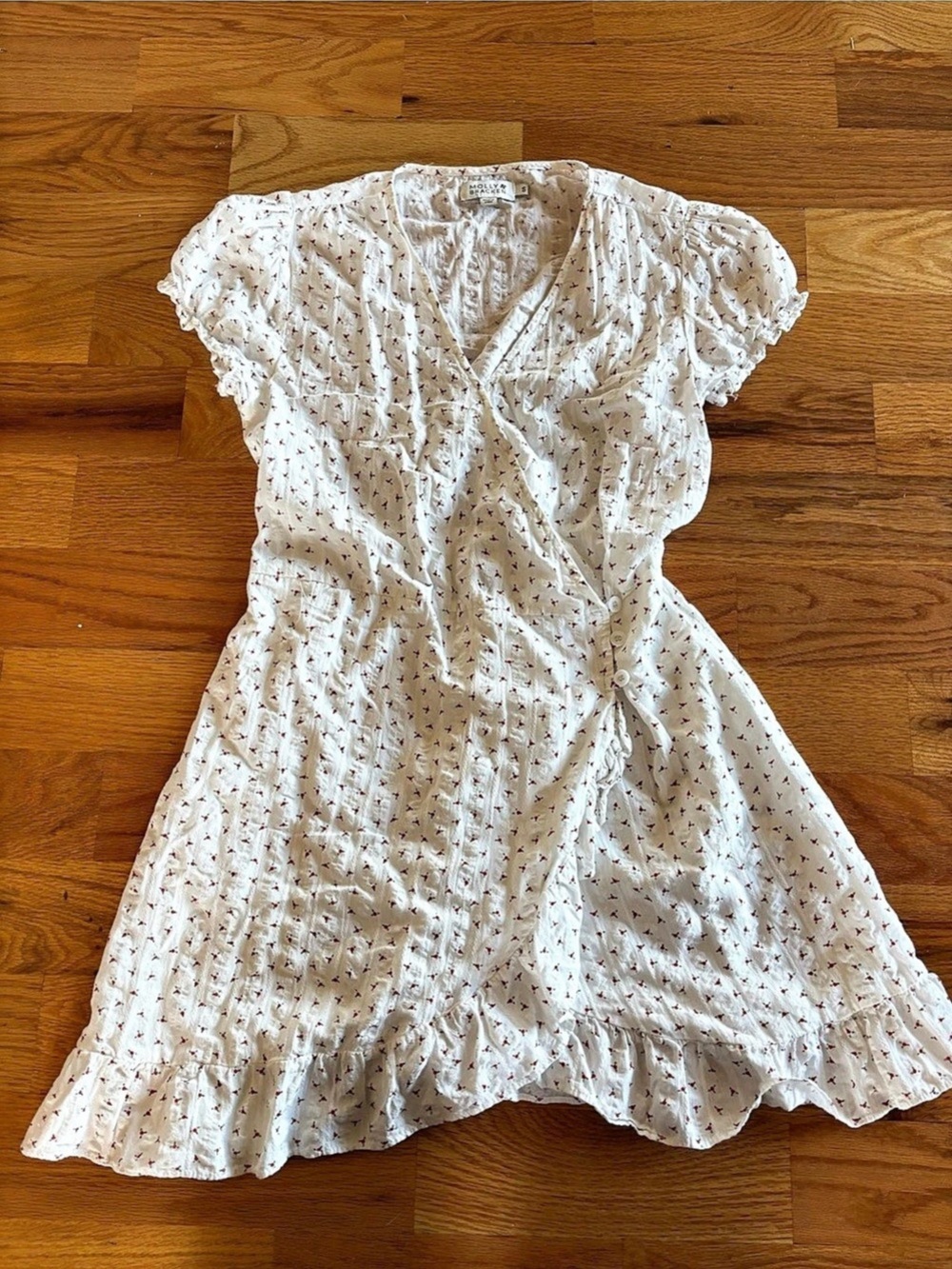 Molly Bracken Ditsy Floral Mini Wrap Dress White & Red Size Small
